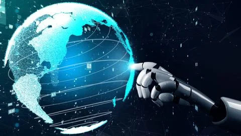 Futuristic robot artificial intelligence revolutionary AI technology concept Illustrazione stock