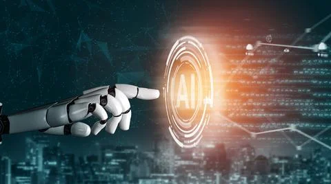 Futuristic robot artificial intelligence revolutionary AI technology concept Stock Illustration
