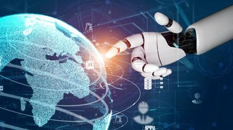 Futuristic robot artificial intelligence revolutionary AI technology concept Illustrazione stock