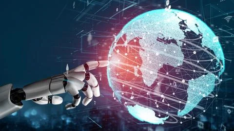 Futuristic robot artificial intelligence revolutionary AI technology concept Stockillustratie