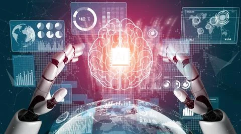 Futuristic robot artificial intelligence revolutionary AI technology concept Stock Illustration