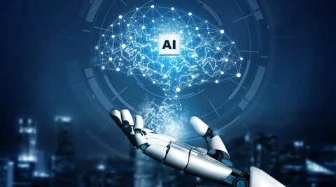 Futuristic robot artificial intelligence revolutionary AI technology concept Stockillustratie