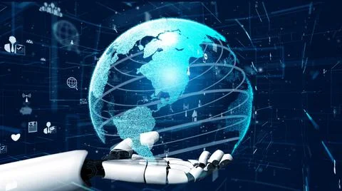 Futuristic robot artificial intelligence revolutionary AI technology concept Stock Illustration