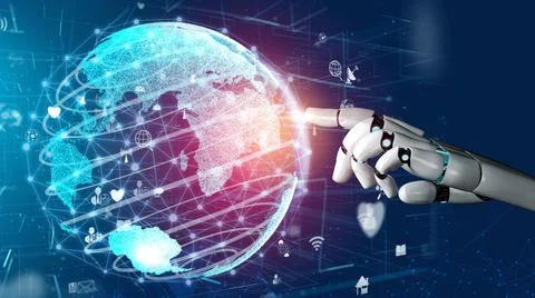Futuristic robot artificial intelligence revolutionary AI technology concept Stock Illustration