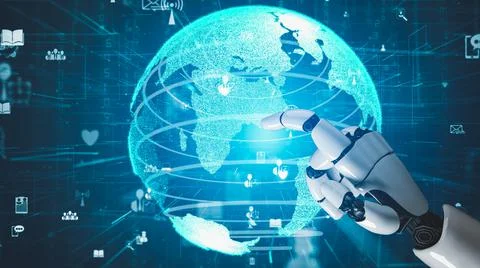 Futuristic robot artificial intelligence revolutionary AI technology concept Stock Illustration