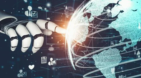 Futuristic robot artificial intelligence revolutionary AI technology concept Illustrazione stock