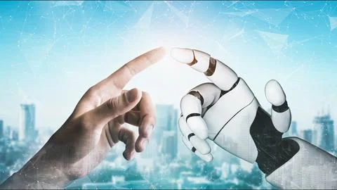 Futuristic robot artificial intelligence revolutionary AI technology concept Stock Illustration