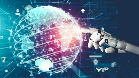Futuristic robot artificial intelligence revolutionary AI technology concept Stock Illustration