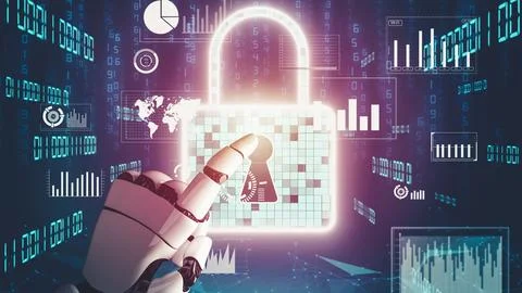 Futuristic robot artificial intelligence revolutionary AI technology concept Illustrazione stock