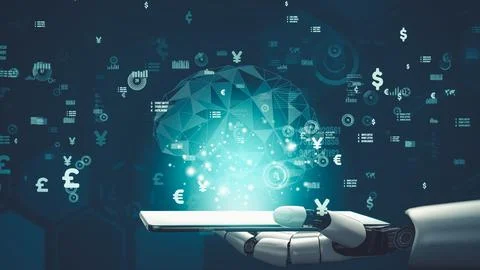 Futuristic robot artificial intelligence revolutionary AI technology concept 库存插图