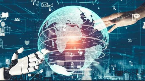 Futuristic robot artificial intelligence revolutionary AI technology concept Stock Illustration