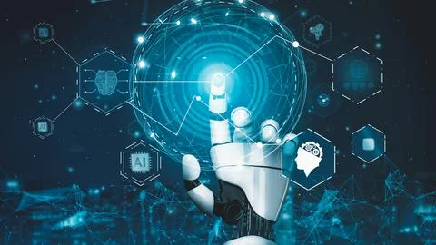 Futuristic robot artificial intelligence revolutionary AI technology concept Stock Illustration
