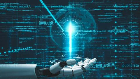 Futuristic robot artificial intelligence revolutionary AI technology concept Stock Illustration