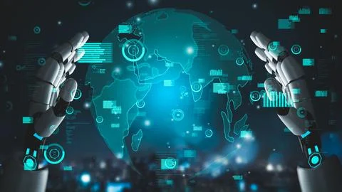 Futuristic robot artificial intelligence revolutionary AI technology concept Stock Illustration