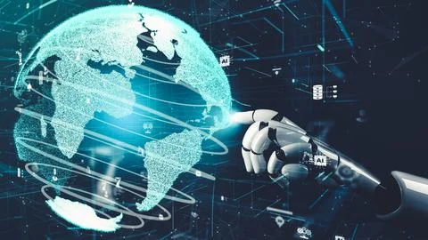 Futuristic robot artificial intelligence revolutionary AI technology concept Stock Illustration