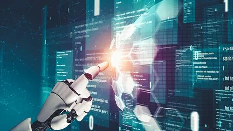 Futuristic robot artificial intelligence revolutionary AI technology concept Stock Illustration
