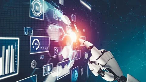 Futuristic robot artificial intelligence revolutionary AI technology concept Stock Illustration