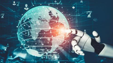 Futuristic robot artificial intelligence revolutionary AI technology concept Stock Illustration