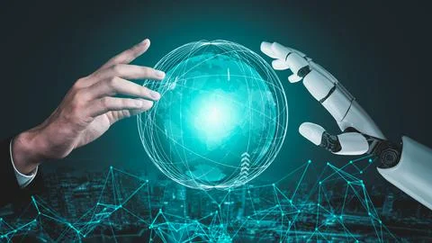 Futuristic robot artificial intelligence revolutionary AI technology concept Stock Illustration