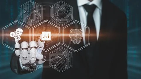Futuristic robot artificial intelligence revolutionary AI technology concept Stock Illustration