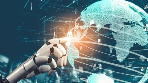 Futuristic robot artificial intelligence revolutionary AI technology concept Stock Illustration