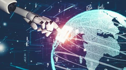 Futuristic robot artificial intelligence revolutionary AI technology concept Stock Illustration
