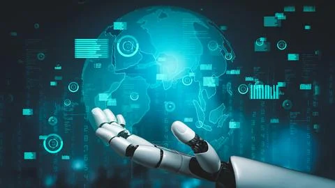 Futuristic robot artificial intelligence revolutionary AI technology concept Illustrazione stock