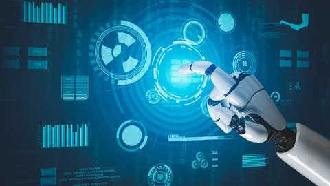 Futuristic robot artificial intelligence revolutionary AI technology concept Illustrazione stock