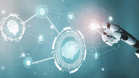 Futuristic robot artificial intelligence revolutionary AI technology concept Stock Illustration