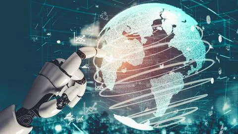 Futuristic robot artificial intelligence revolutionary AI technology concept Illustrazione stock