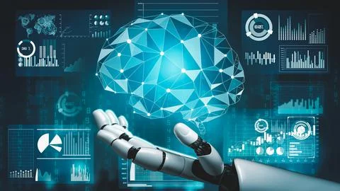 Futuristic robot artificial intelligence revolutionary AI technology concept Stock Illustration