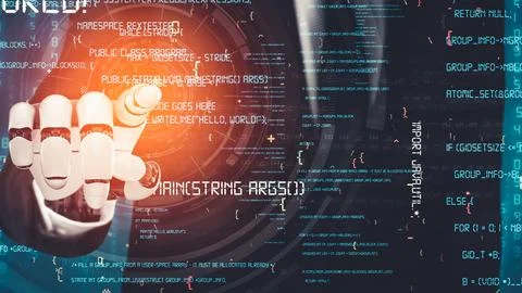 Futuristic robot artificial intelligence revolutionary AI technology concept Stock Illustration