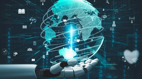 Futuristic robot artificial intelligence revolutionary AI technology concept Stock Illustration
