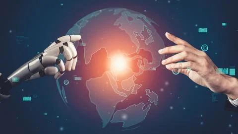 Futuristic robot artificial intelligence revolutionary AI technology concept Stock Illustration