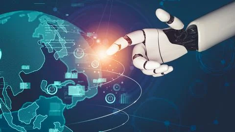Futuristic robot artificial intelligence revolutionary AI technology concept Stock Illustration