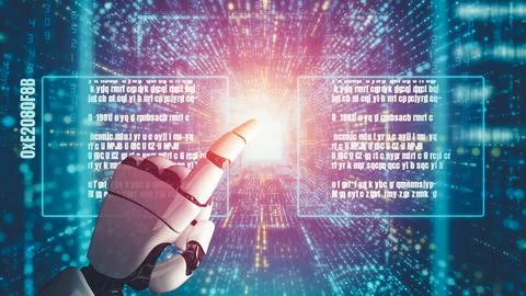Futuristic robot artificial intelligence revolutionary AI technology concept Stock Illustration