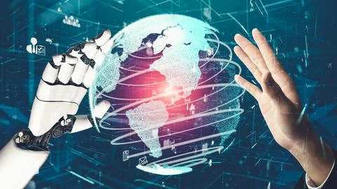 Futuristic robot artificial intelligence revolutionary AI technology concept Stock Illustration