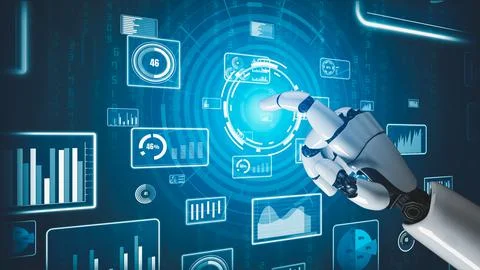 Futuristic robot artificial intelligence revolutionary AI technology concept Stock Illustration