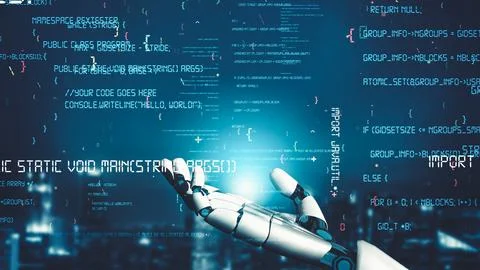 Futuristic robot artificial intelligence revolutionary AI technology concept Stock Illustration