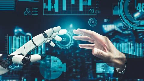 Futuristic robot artificial intelligence revolutionary AI technology concept Stock Illustration