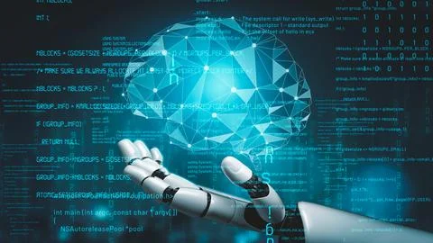 Futuristic robot artificial intelligence revolutionary AI technology concept Stock Illustration