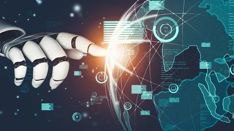 Futuristic robot artificial intelligence revolutionary AI technology concept Stock Illustration