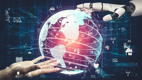 Futuristic robot artificial intelligence revolutionary AI technology concept Stock Illustration