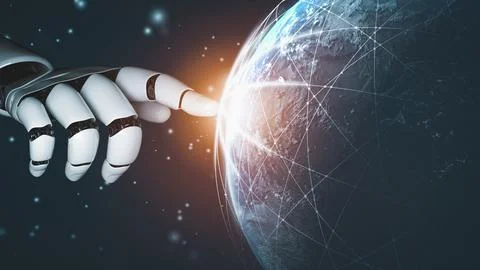 Futuristic robot artificial intelligence revolutionary AI technology concept Stock Illustration