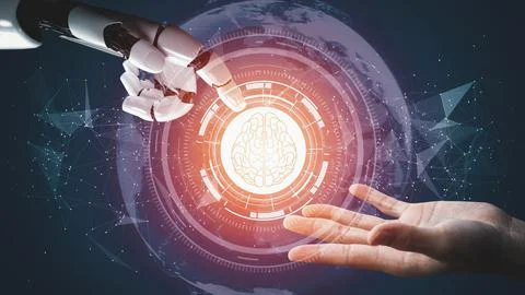 Futuristic robot artificial intelligence revolutionary AI technology concept 库存插图