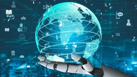 Futuristic robot artificial intelligence revolutionary AI technology concept Stock Illustration