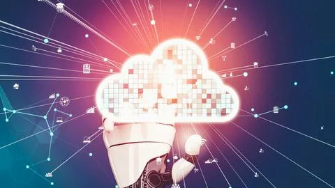 Futuristic robot artificial intelligence revolutionary AI technology concept Stock Illustration