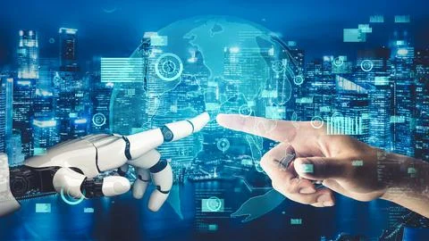 Futuristic robot artificial intelligence revolutionary AI technology concept Stock Illustration