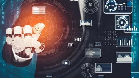 Futuristic robot artificial intelligence revolutionary AI technology concept Stock Illustration