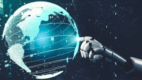 Futuristic robot artificial intelligence revolutionary AI technology concept Illustrazione stock